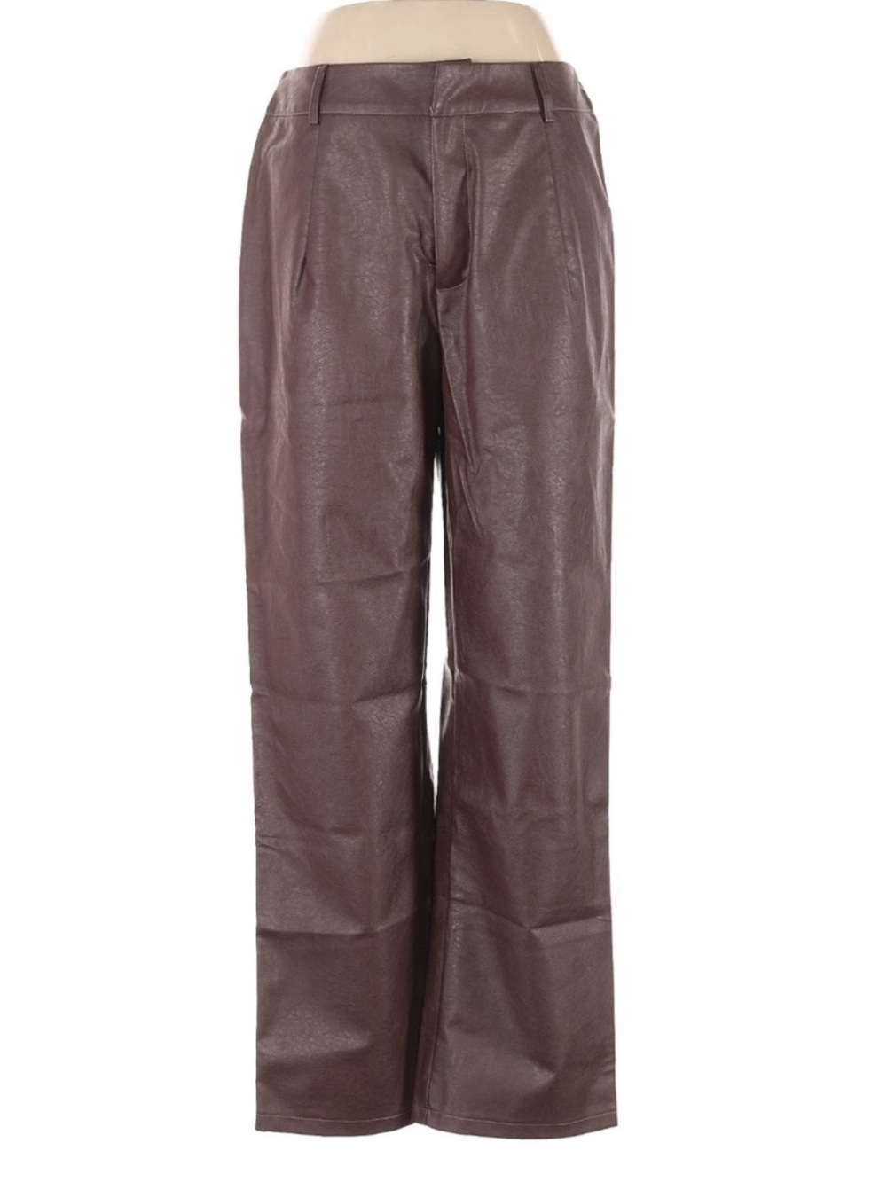Nasty Gal Brown Star Faux Leather Straight Leg Pants Western Size 10 NWT - Picture 2 of 5